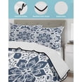 thumbnail image 4 of Quilts Twin Size, Blue Floral Soft Comforter Bedding Set for Bed, Ethnic Boho Botanical Geometric Art Lightweight Quilted Bedspread with Pillow Cover(2 Pieces) for All Season, 68x86 Inch, 4 of 6