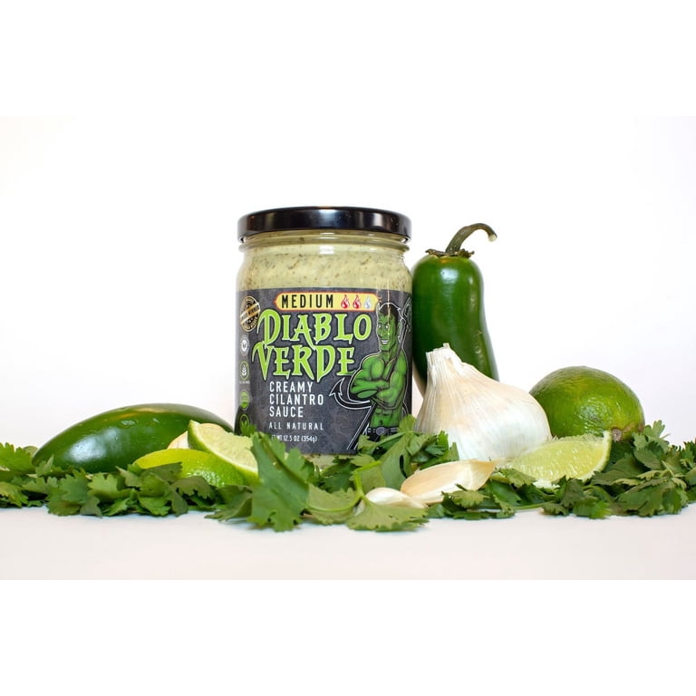 Diablo Verde Creamy Cilantro Salsa - Medium Heat, 12.5 Oz Bottle (6-Pack), Award-Winning, All Natural