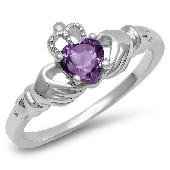 HeartsAndYou 1.1ct Natural Amethyst Engagement Ring Claddagh Irish 100% 14k SOLID White Gold