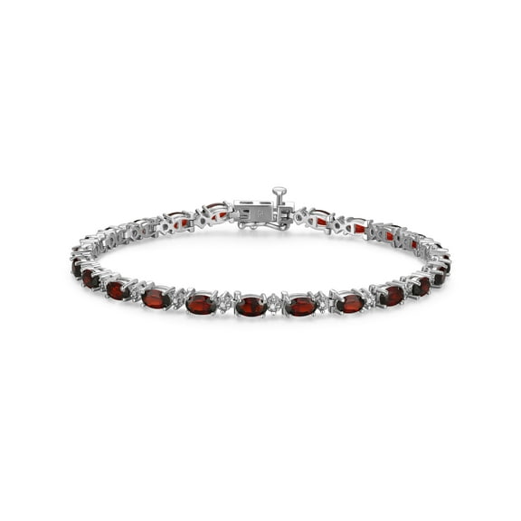 Forever Facets Sterling Silver Genuine Garnet and Diamond Accent Tennis Bracelet, Adult Female