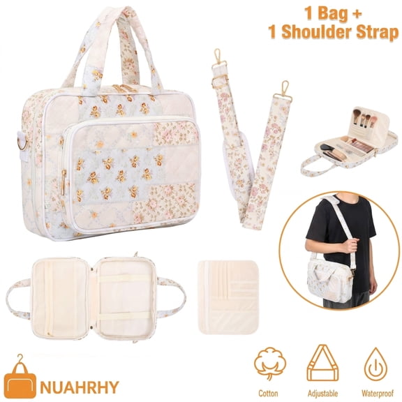 Large Hanging Toiletry Bag for Women Waterproof Travel Makeup Organizer with 4 Compartments Colorful Floral