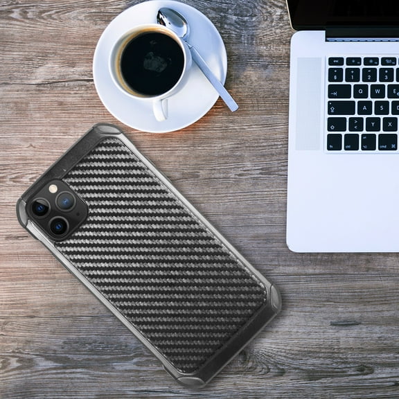 Xpm Case for Apple iPhone 13 Pro Max (6.7") Hybrid Tough Carbon Fiber Finish Dual Layer Slim Hybrid Shock Absorbing Hard PC Bumper Rugged Back Cover - Black