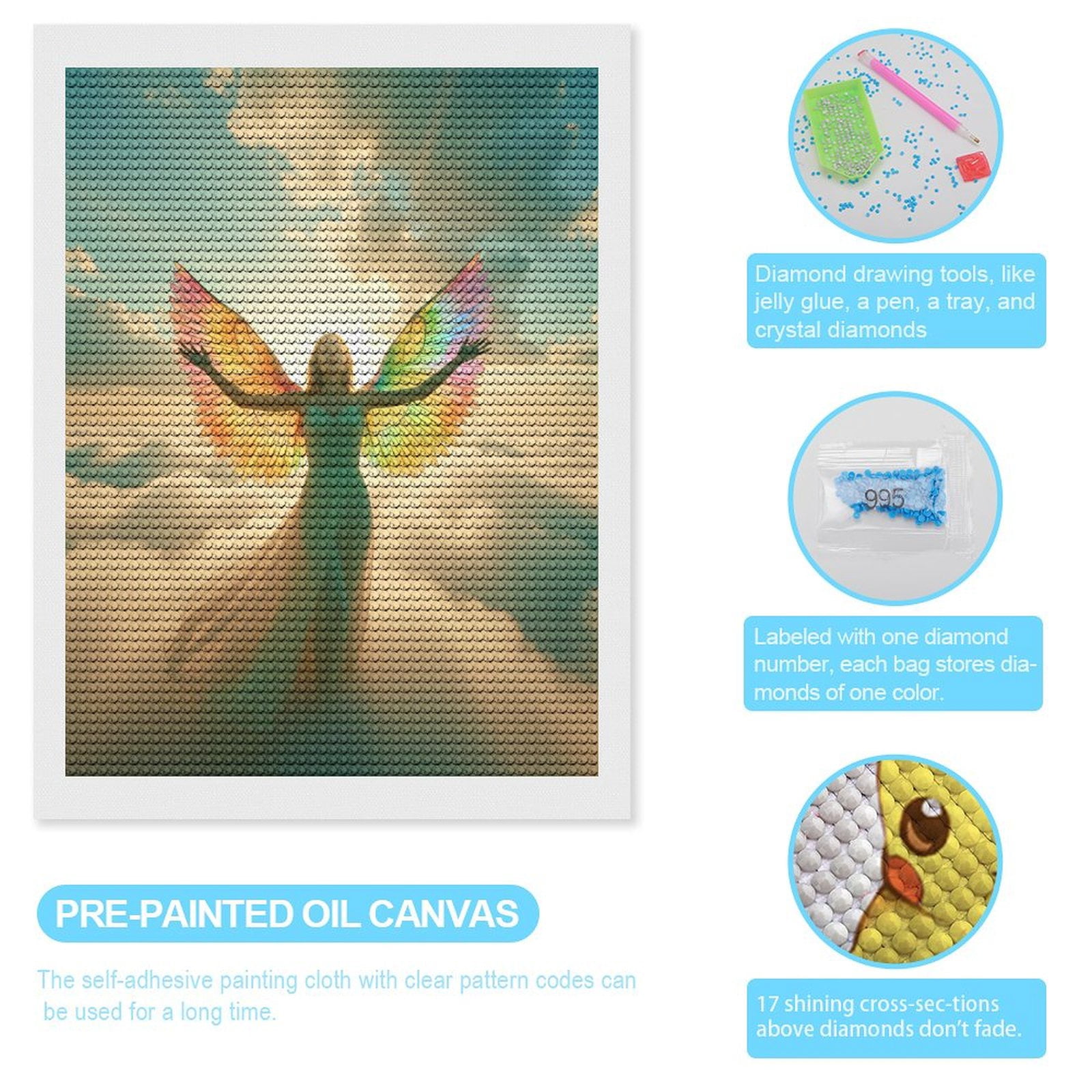 Diamond Art Kits for Adults, Angel In Radiant Sky 5D Diamond Painting Kits for Adults Beginners, DIY Full Drill Diamond Painting, Gem Art and Crafts 12x16