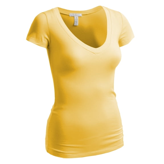 Emmalise Women's Short Sleeve T Shirt V Neck Tee (Yellow, Large)