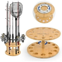 Fishing Rod Holders for Garage 360 Degree Rotating Fishing Pole Rack, Floor Stand Holds up to 12 Rods Bamboo Wood Fishing Gear Equipment Storage Organizer, Fishing Gifts for Men
