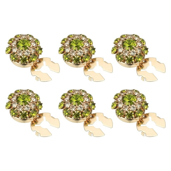 Uxcell 6 Pcs Rhinestone Button Covers, 17.5mm 11/16" Decorative Buttons Clips Detachable Sewing Kit Replacement for Women Men DIY Crafts Holiday Decor Dress Accessories, Gold Green