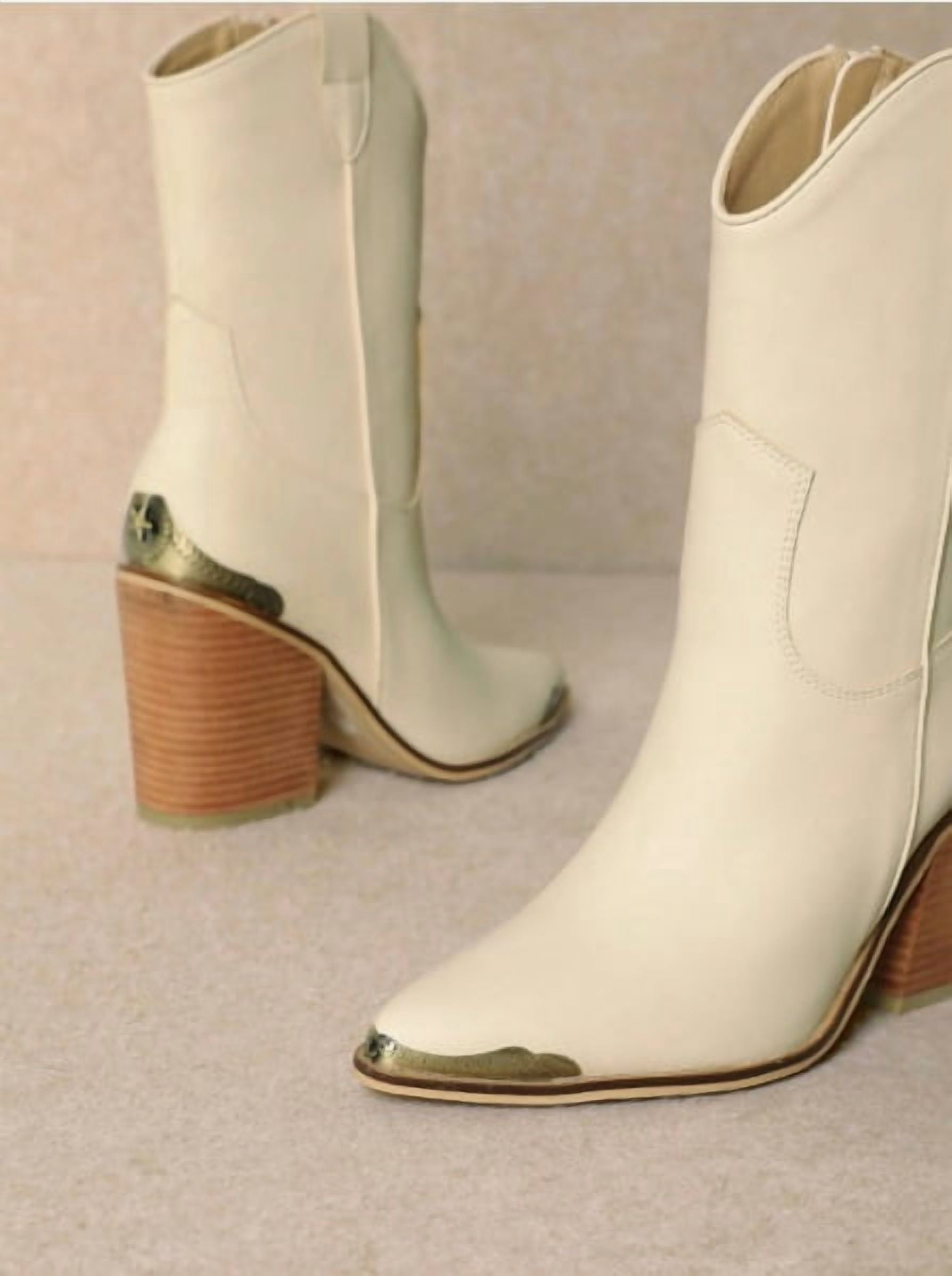 Women’s Western Chunky Heel Metal Pointed Toe Cowgirl Ankle Boots