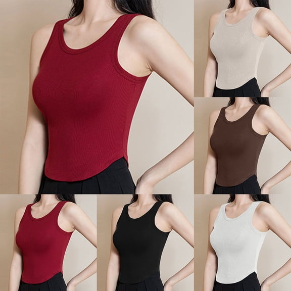 Einccm Women's Built-in Bra Tank Top with No Steel Rings, Solid Color Short Sleeve Camisole for Sleepwear and Lounge, Comfortable Pajama Top with Chest Pad for Casual Homewear