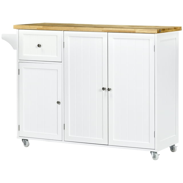 CoSoTower Rolling Kitchen Island with Storage, Utility Kitchen Island Cart with Drawer, Cabinets, Towel Rack and Rubber Wood Top