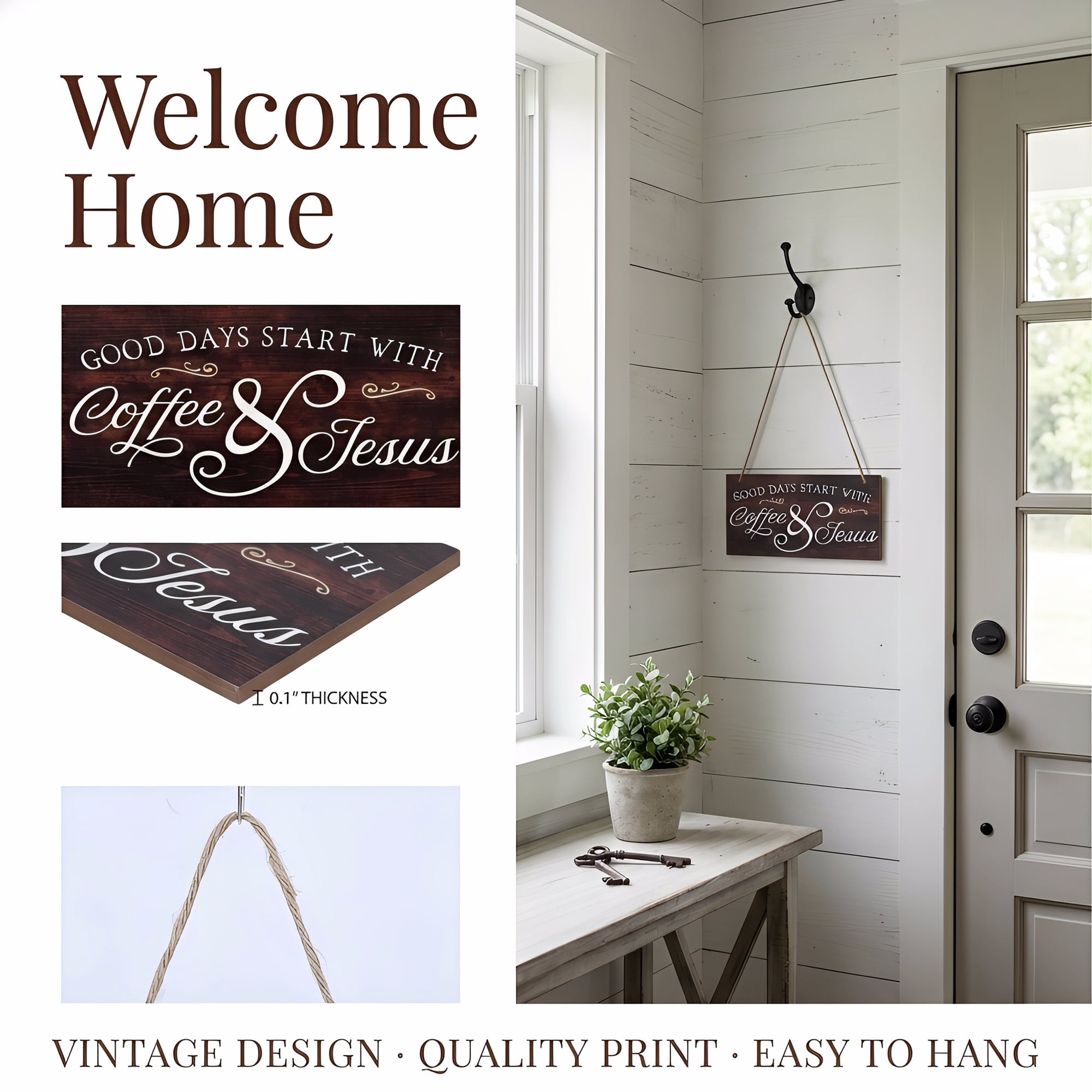 Unique Bargains Coffee Bar Sign Station Decor Rustic Wood Hanging Plaque Style I 3.9in