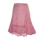 Mogul Women's Pink Skirt Elastic Waist Rayon Embroidered Skirts