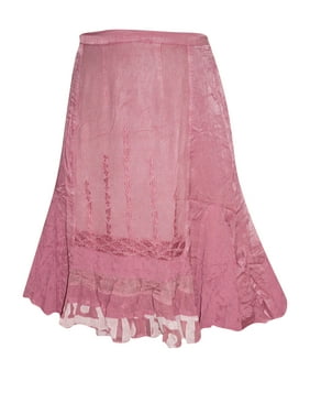Mogul Women's Pink Skirt Elastic Waist Rayon Embroidered Skirts