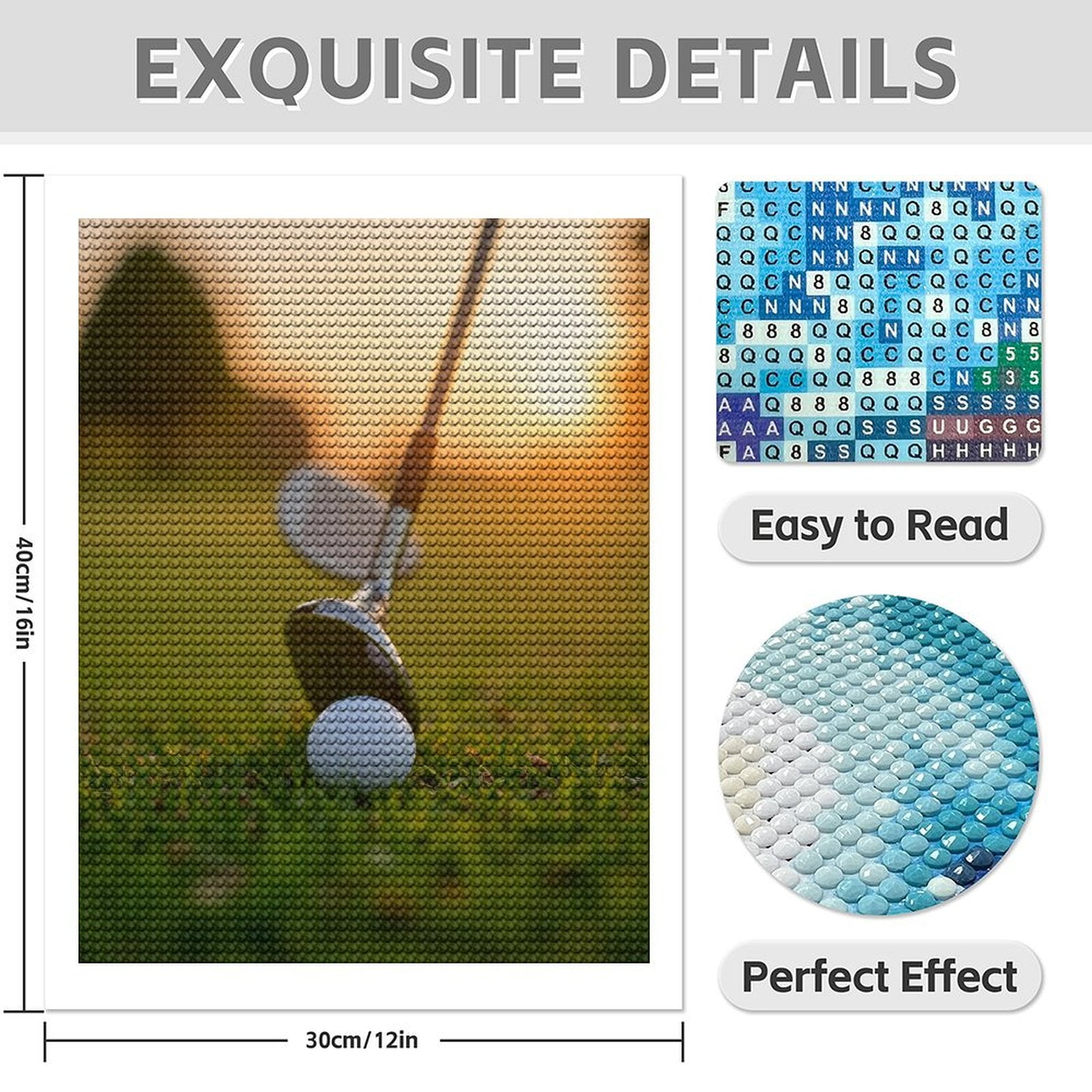 Diamond Art Kit for Adults, Golf Club Tees Sunrise Field Diamond Painting for Adults Beginners, DIY Diamond Art Painting Kits, 5D Diamond Painting Crafts for Home Decor 12x16 Frameless