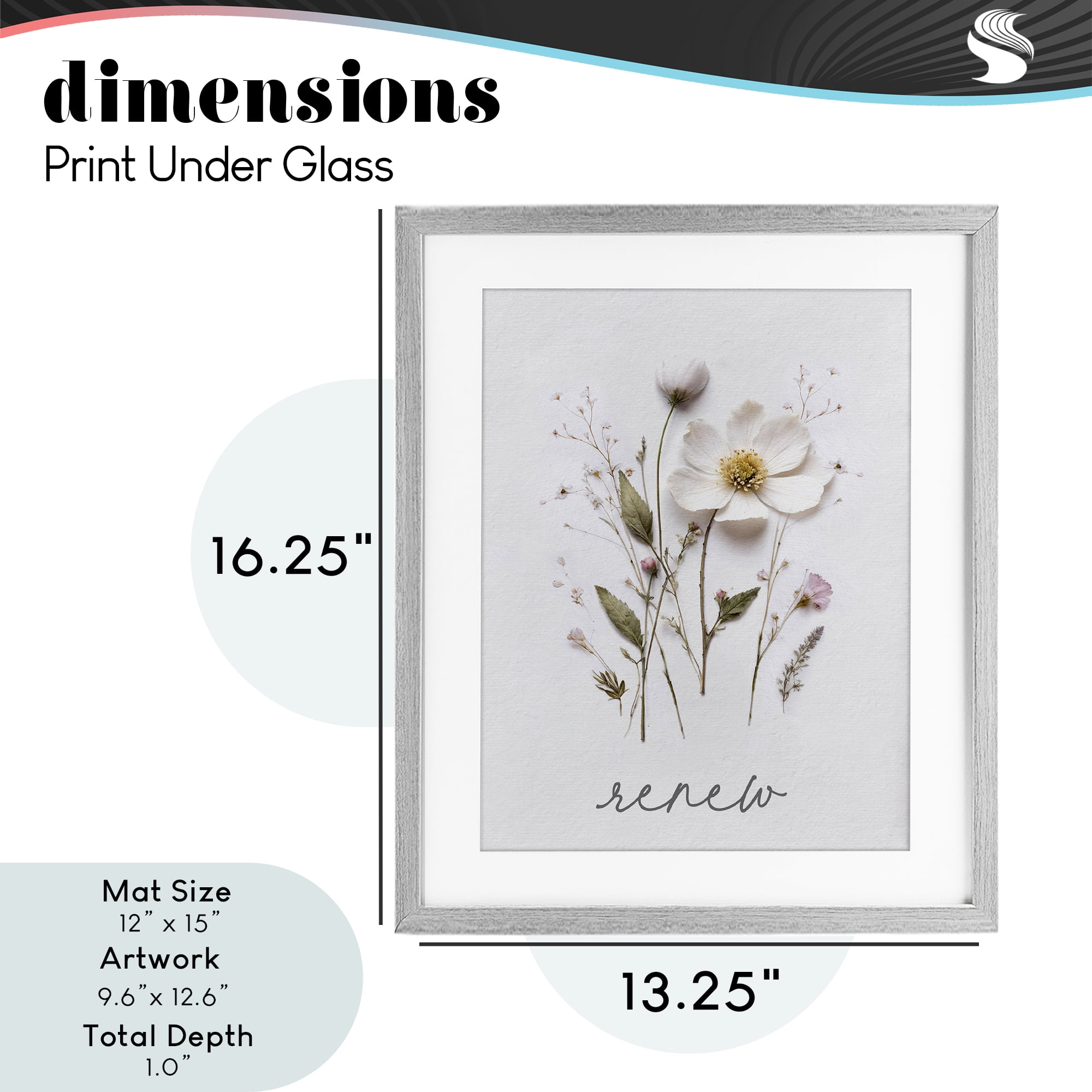 Pressed Flowers Renew Gray Framed Print Under Glass, design by Lettered and Lined