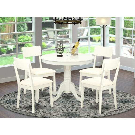 Kitchen Table Set 5 Piece Round Dinette Set Wood Chairs Linen White Small Space Dining