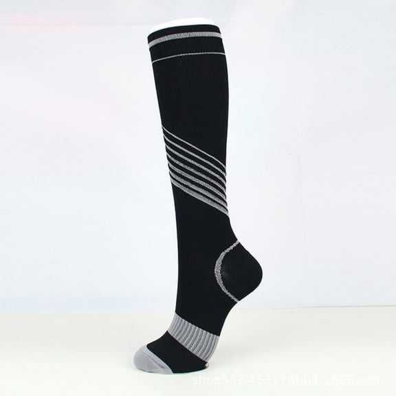 LYMAYTER 1 Pairs Men & Women Knee High Compression Socks Ribbed Design Outdoor Running Support S-XL
