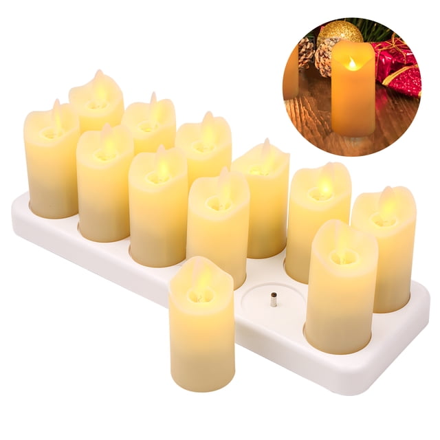 Conjunto de lámpara de vela electrónica,12 velas recargables sin llama, realistas, de color amarillo CACAGOO US Plug