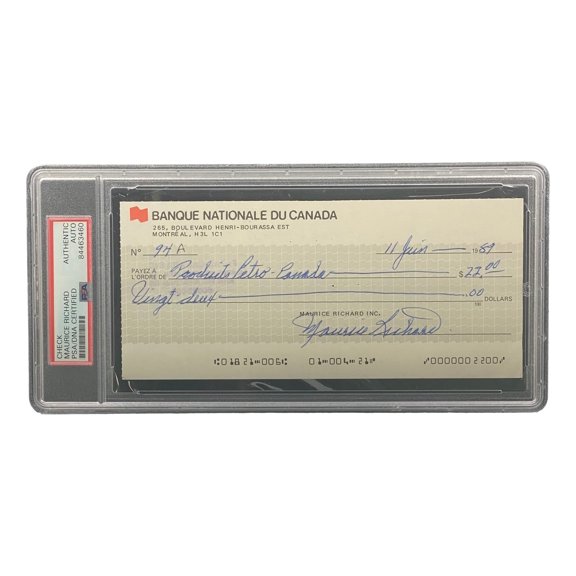 Maurice Richard Signed Montreal Canadiens Bank Check #94A PSA/DNA