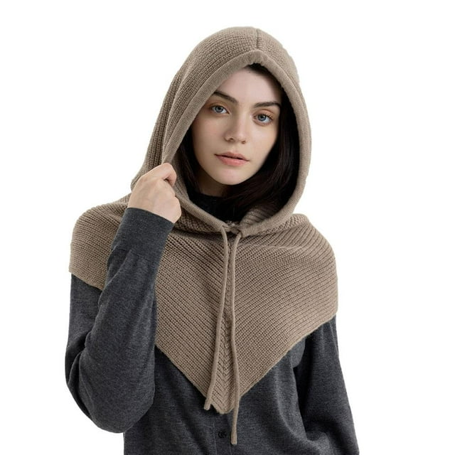 Foulard à Capuche pour Femmes, Cagoule Tricotée Chaude d'Hiver avec Cordon de Serrage Réglable pour Cyclisme, Ski, Randonnée
