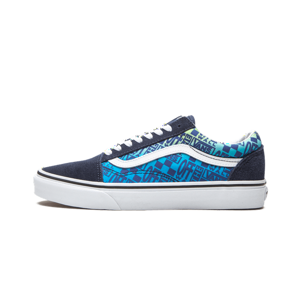 VANS MENS Old Skool "Off the Wall Logos - Blue" VN0A4U3B2PA from Stadium Goods