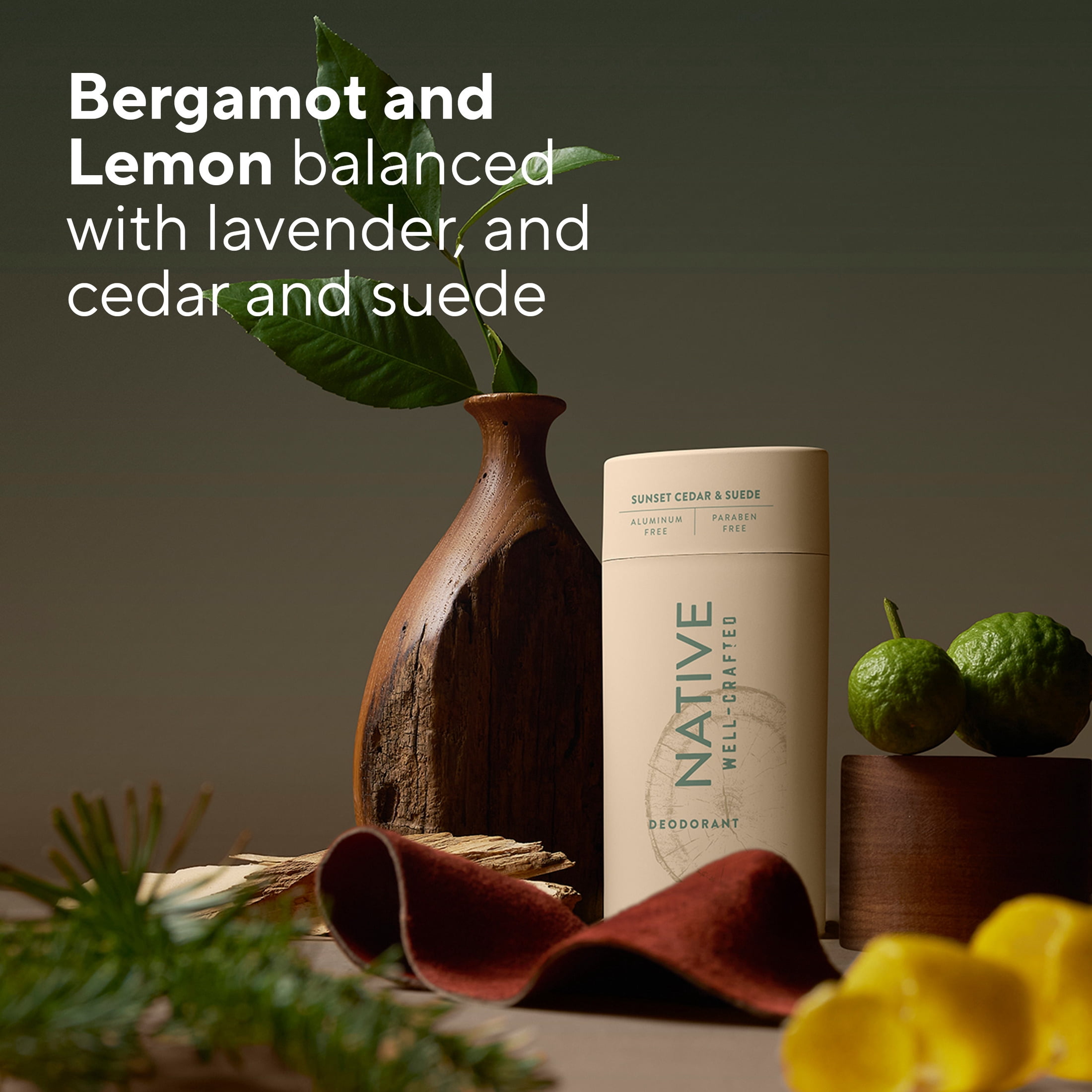 Native Aluminum Free Deodorant for Men, Sunset Cedar & Suede, Well-Crafted, 3.1 oz