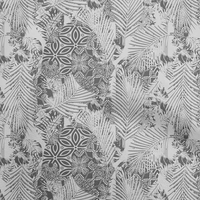 oneOone Georgette Viscose Gray Fabric Tropical Leaf With Geometrical Craft Projects Decor Fabric Printed By The Yard 42 Inch Wide