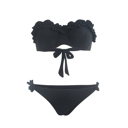 Women s Bikinis Set Lace Strapless Padded Push-up Bra+Briefs Ladies 2Pcs Swimwear Swimsuits Women Bikini Sets