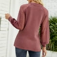 thumbnail image 4 of Women's V Neck Shirts Dressy Casual Waffle Knit Tunic Tops Long Sleeve Blouse T Shirt Lace Hollow Out Blouses, 4 of 5