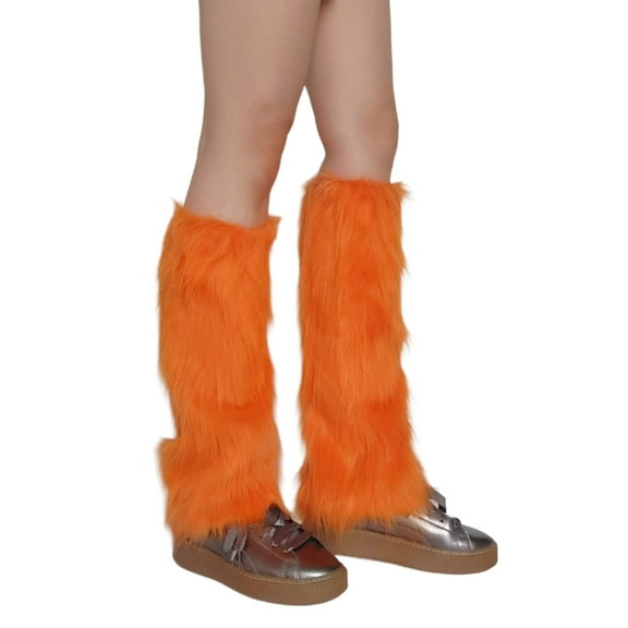 Women's Fuzzy Faux Furs Leg Warmers Furs Heels Long Boots Cuffs Cover One Pair Carnivals Boot Cover Y2K JK Uniform
