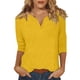 thumbnail image 1 of Top de color liso con manga 3/4 y cuello redondo en V para mujer Amarillo/L, 1 of 5