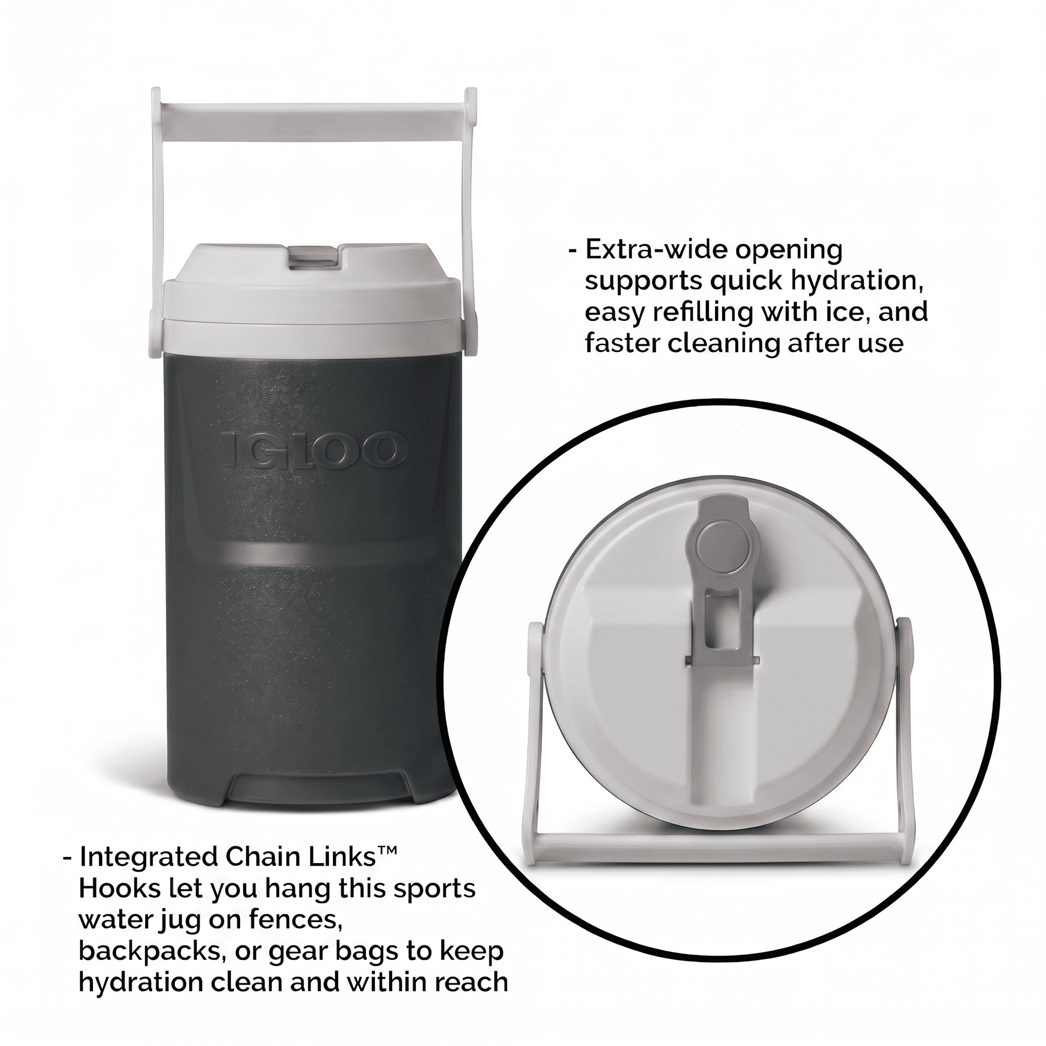 Igloo 1/2 Gallon Sports Beverage Plastic Jug with Hooks, Gray