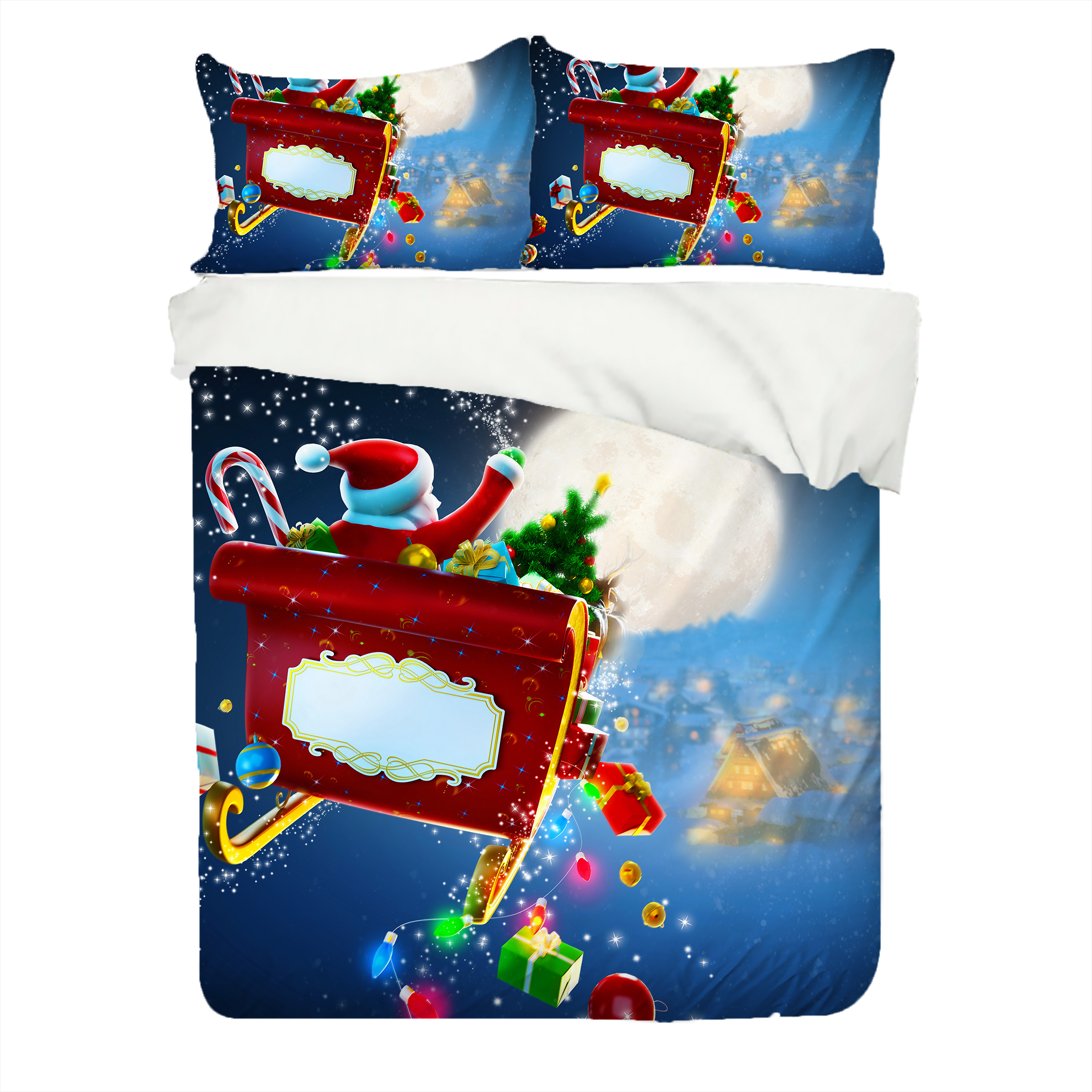3D Merry Christmas Bedding Set Soft Fibre Father Christmas Floral