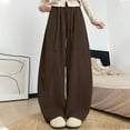 thumbnail image 2 of Women's Fashionable Loose Fleece Lined Trousers with Solid Color and Long Length for Cozy and Modern Winter Style,Coffee,XL, 2 of 7
