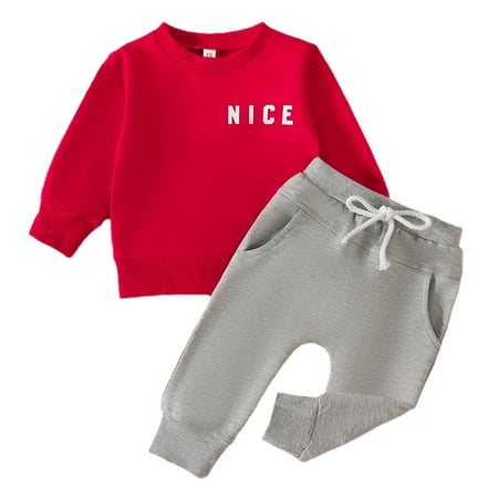 

TENSUNNYD Toddler Baby Boy Clothes Letter Print Long Sleeve Crewneck Sweatshirt Top Casual Pants Set 2Pcs Fall Winter Outfits Toddler 3Y-4Y