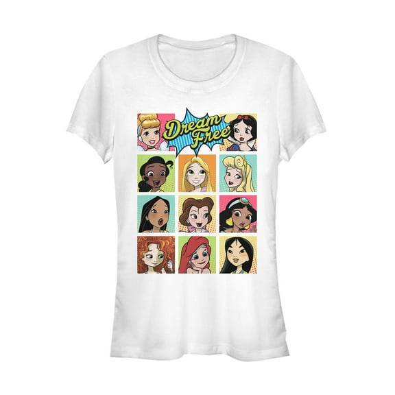 Junior's Disney Princesses Dream Free Squares  Graphic Tee White X Large