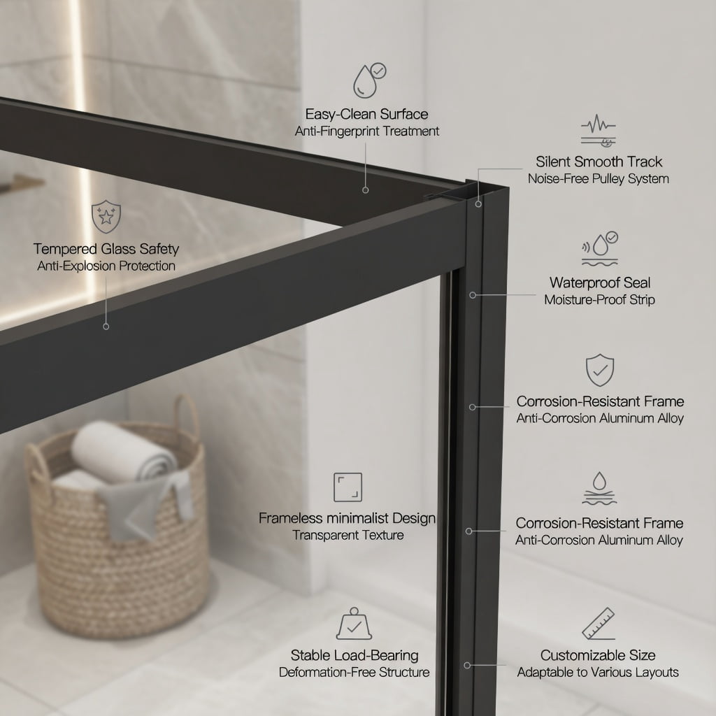 Hommoo Framed Bi-Fold Pivot Shower Door, Space-Saving Folding Enclosure with 6mm Tempered Glass, Stainless Steel Handle & Reversible Installation, Black & Transparent