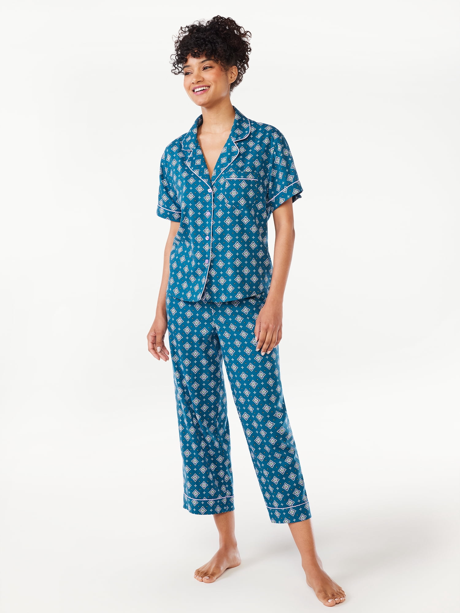 Joyspun Women's Woven Cropped Pajama Pants, Sizes S to 3X