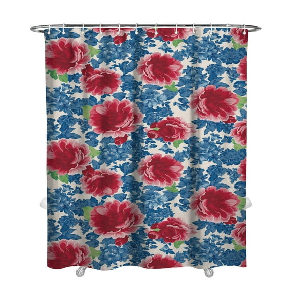Boho Style Shower Curtain Pioneer Pink Blue Rose Floral Vintage Retro Shower Curtain for Bathroom Home Decor Bathtubs Waterproof Fabric Curtain with 12 Hooks 72x84in