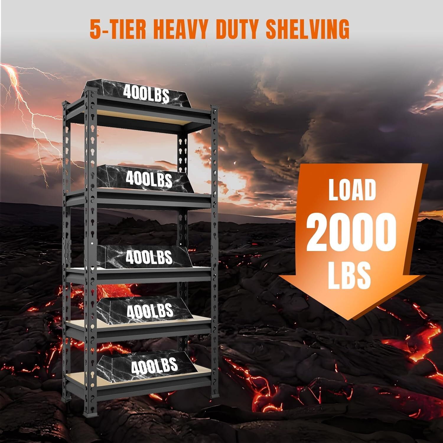 avobird 60" Heavy Duty Storage Shelves, 1800LBS Capacity Metal Shelving Unit, Adjustable Garage Shelves & Organizer with Overlap Design for Home Garage Warehouse Storage Shop