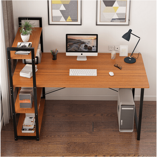 35.4"/39.3"/47.2" Computer Desk Writing Table with Shelves, Study Table Modern Style Workstation Home Office Desk with Bookshelves Storage Shelf