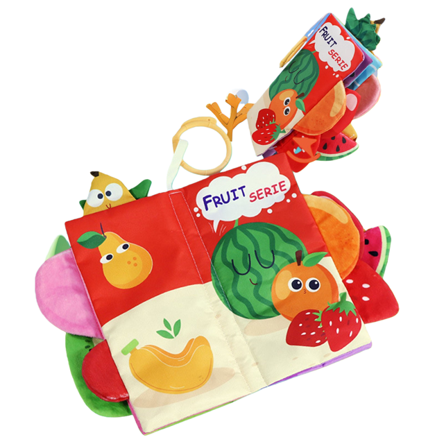 EazyTech Soft Baby Cloth Book with Interactive Tails, Crinkle Sound Early Education Toy for Sensory Development, Chewable Tearproof Fabric Books for Infants Toddlers(Fruits Series)