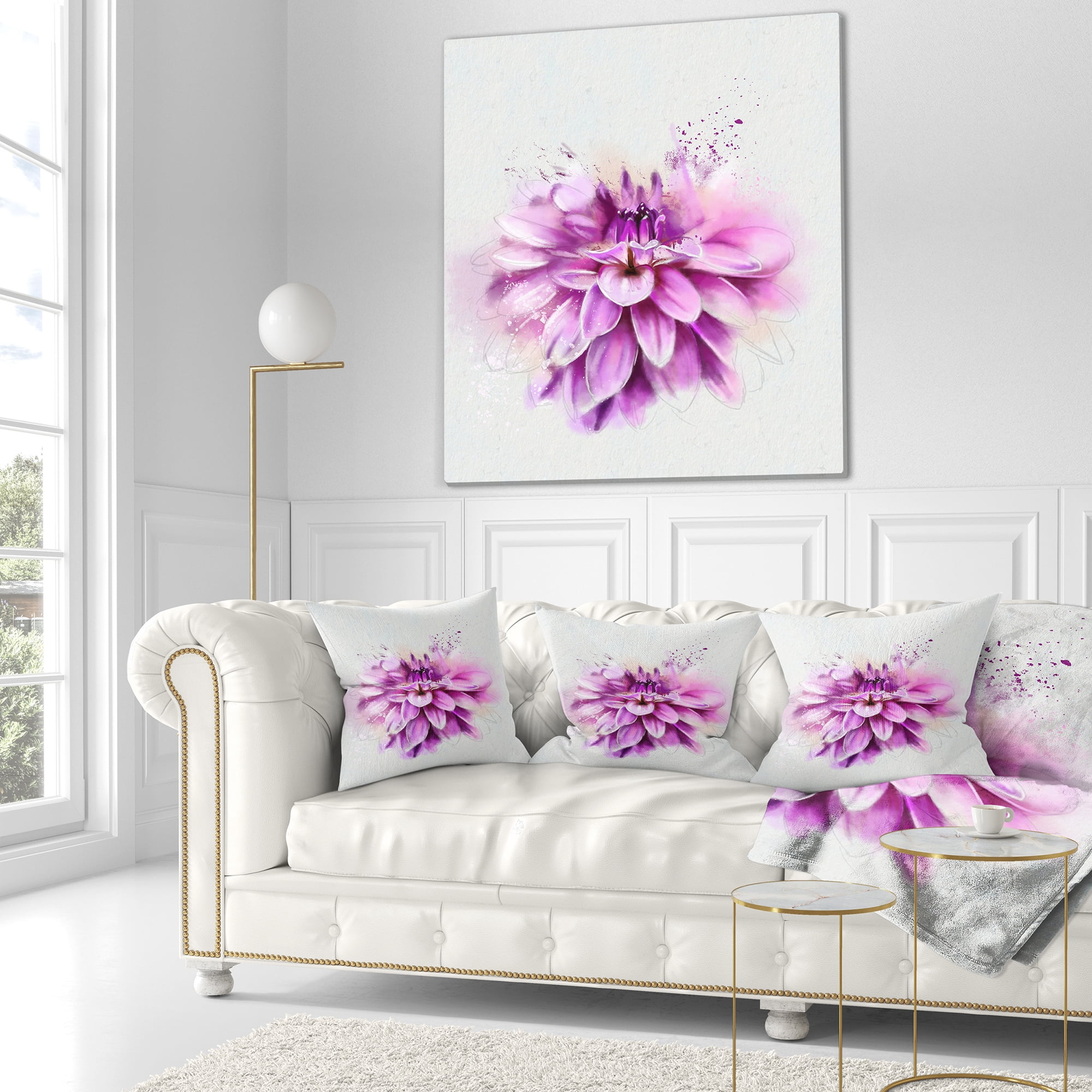 Designart Beautiful Pink Watercolor Flower - Floral Throw Pillow - 18x18