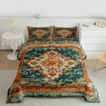 thumbnail image 2 of jejeloiu Ancient Bohemian Flowers Queen Comforter Set,Retro Batik Flowers Bedding Sets,Orange Teal Bedding Comforter Set For Adults,Breathable Home Decor Reversible,3pcs, 2 of 8