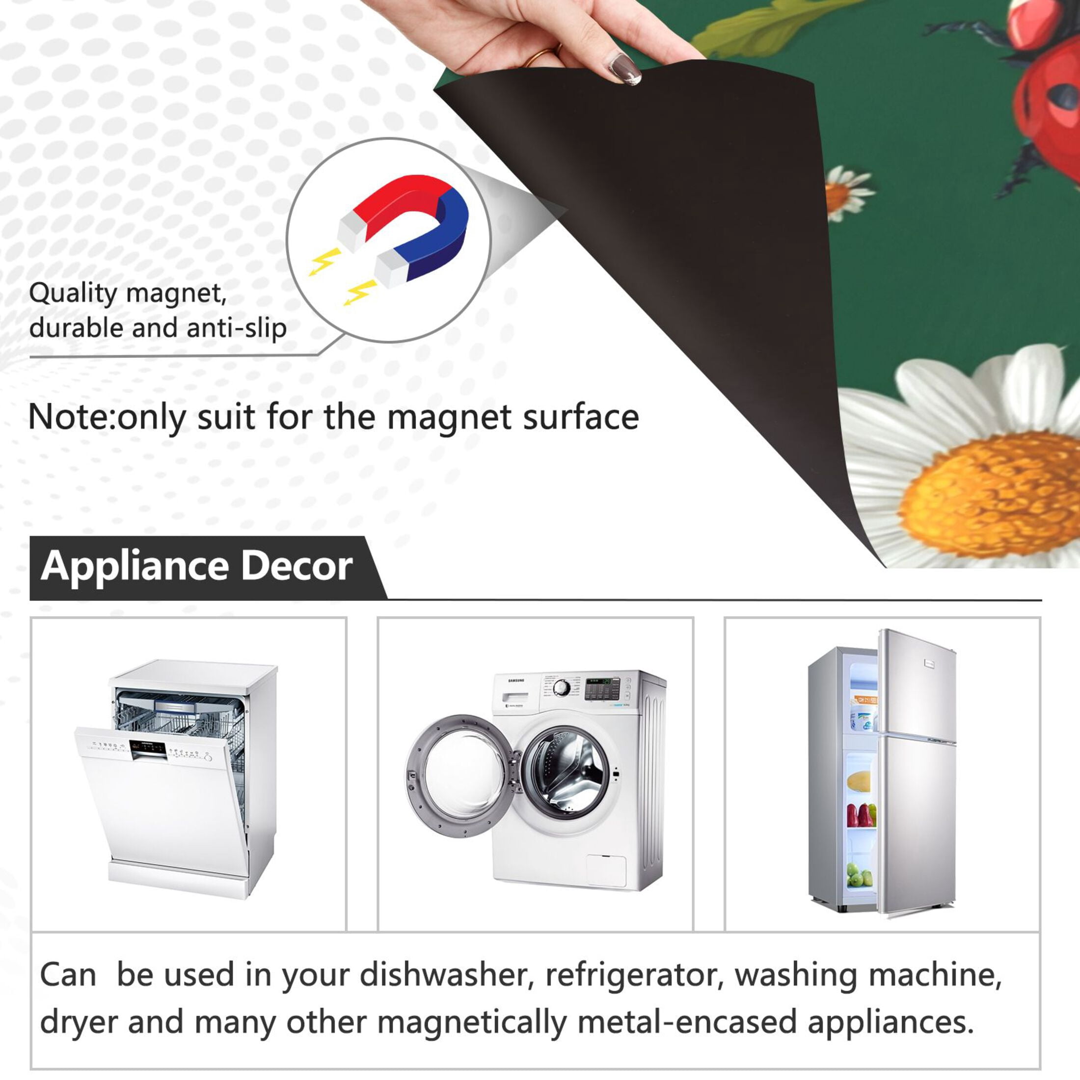Dishwasher Sticker Magnetic Dishwasher Sticker Magnetic Decorative Sticker Refrigerator Sticker Dishwasher Decorative Stickers Cute Ladybug White Daisy