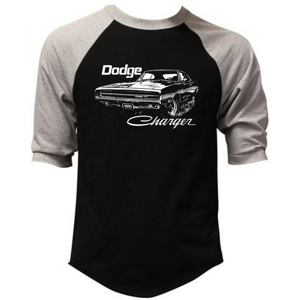 Men's White Dodge Charger 1970 Black/Gray Raglan Baseball T-Shirt Large ...