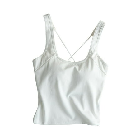 ZyeKqe Built in Bra Tank Tops for Women Criss Cross Backless Cami Top Sleeveless Undershirts Vest