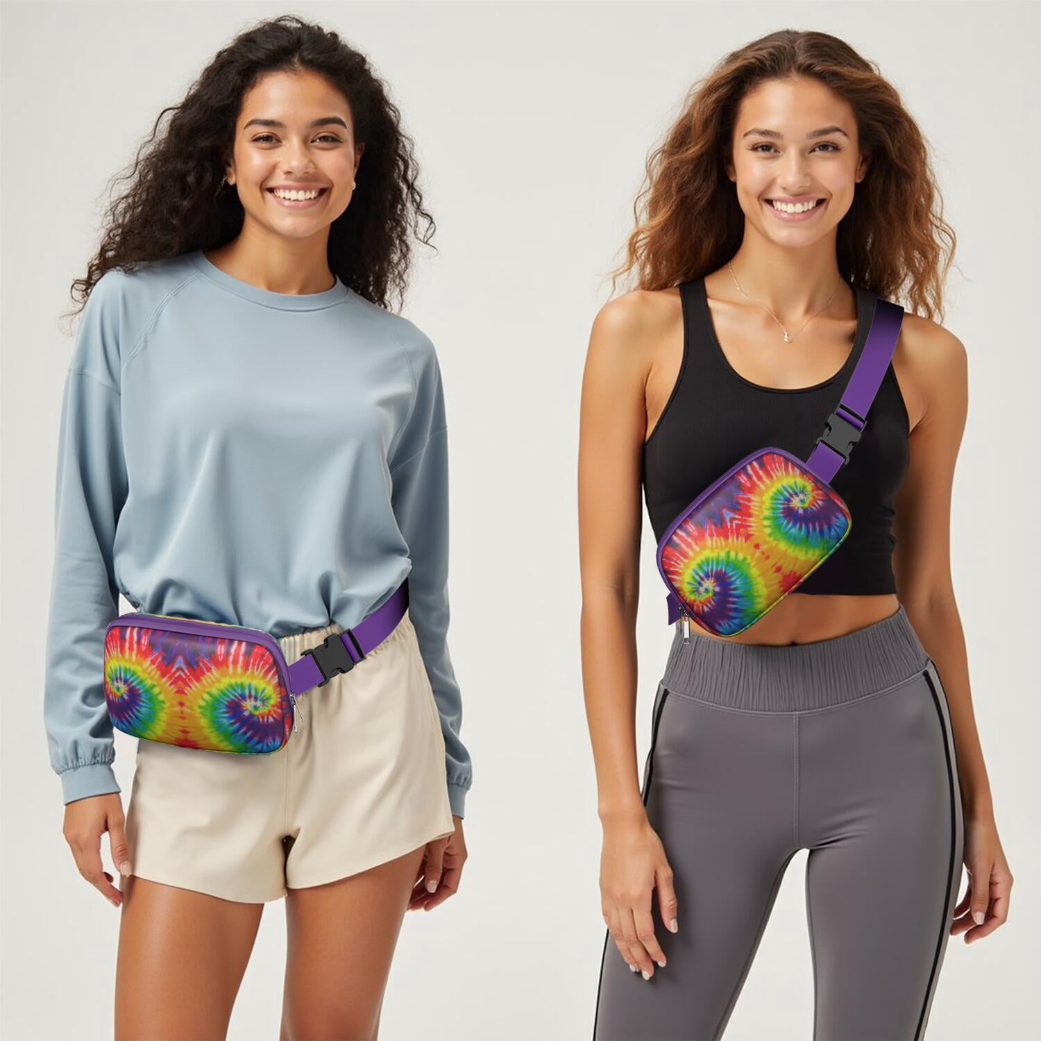 Boho Watercolor Tie Dye Fanny Pack – Multicolor Abstract Pattern Waist Bag with Hippie Rainbow & Retro Design