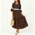 thumbnail image 5 of Bosfbaoi Maxi Dresses for Women Round Neck 3/4 Bell Sleeve Lace Trim Tiered Flowy Boho Long Dress, 5 of 8