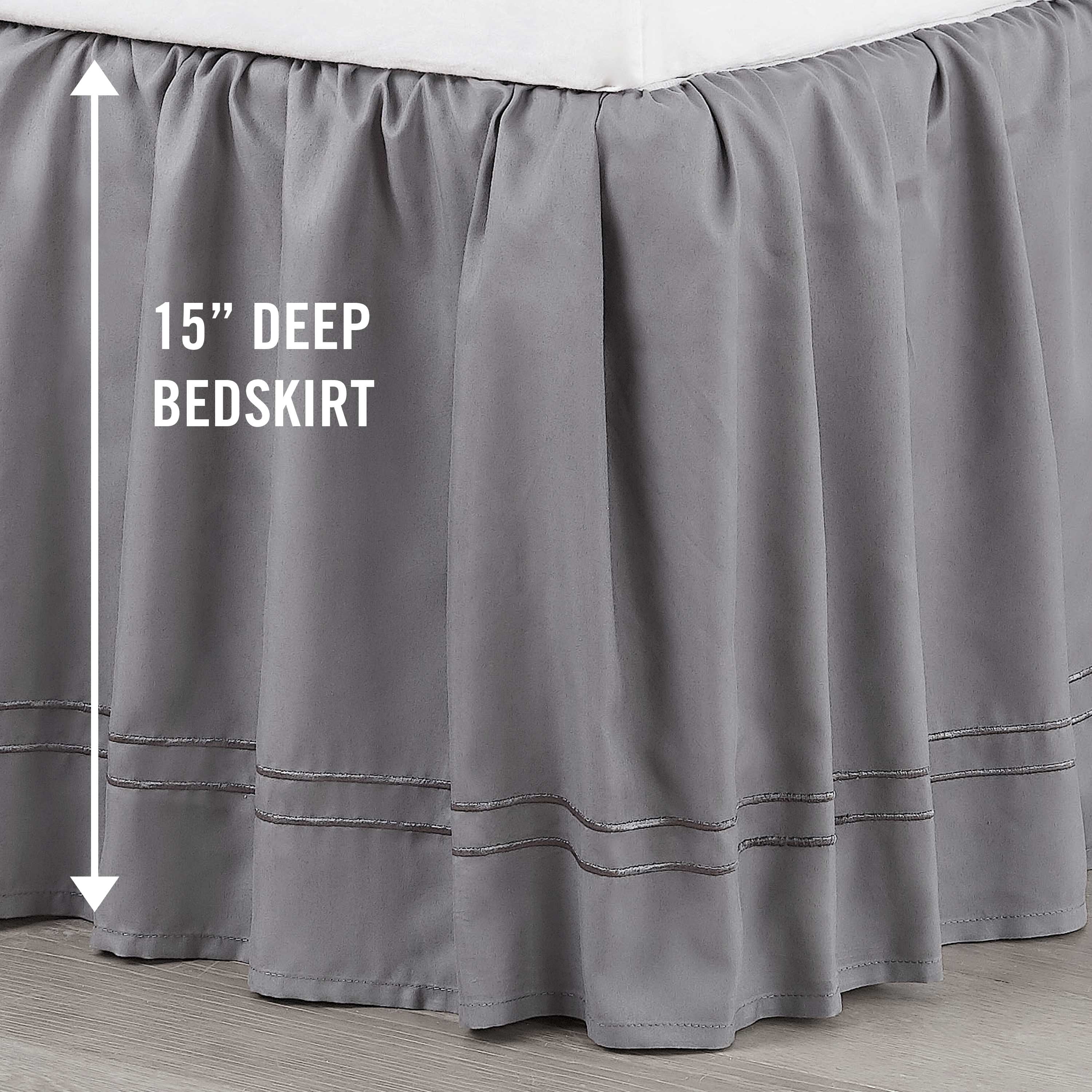 Martex Traditional,Transitional Gray Solid Print Ruffled Polyester , Bed Skirt , King