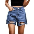 thumbnail image 2 of uublik Women Shorts Super Soft Ripped Pull On with Pockets Denim Shorts Blue, 2 of 5